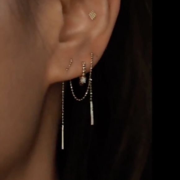 Celebrity Stylist Designed! 14k Solid Yellow Gold  Threader Drop Earrings - Picture 8 of 8